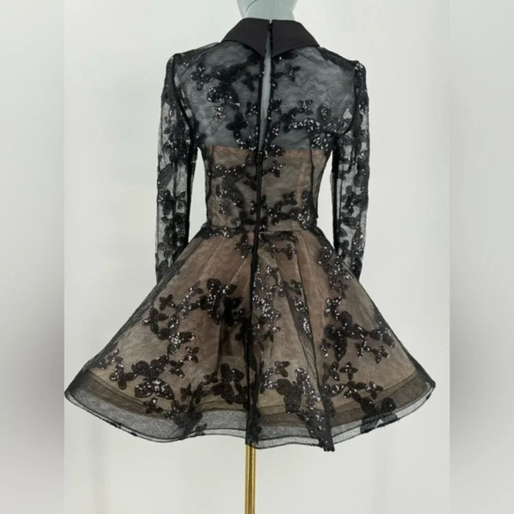 🆕 BRONX & BANCO 🧿 NWOT Maraya Jasmine Black Sequin Lace Mini Dress, Sz XS US 2 - Picture 7 of 15